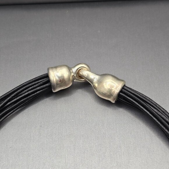 Sterling Silver Simon Sebbag SSD Pendant Choker Necklace 12" Black Leather Cord - Picture 3 of 9